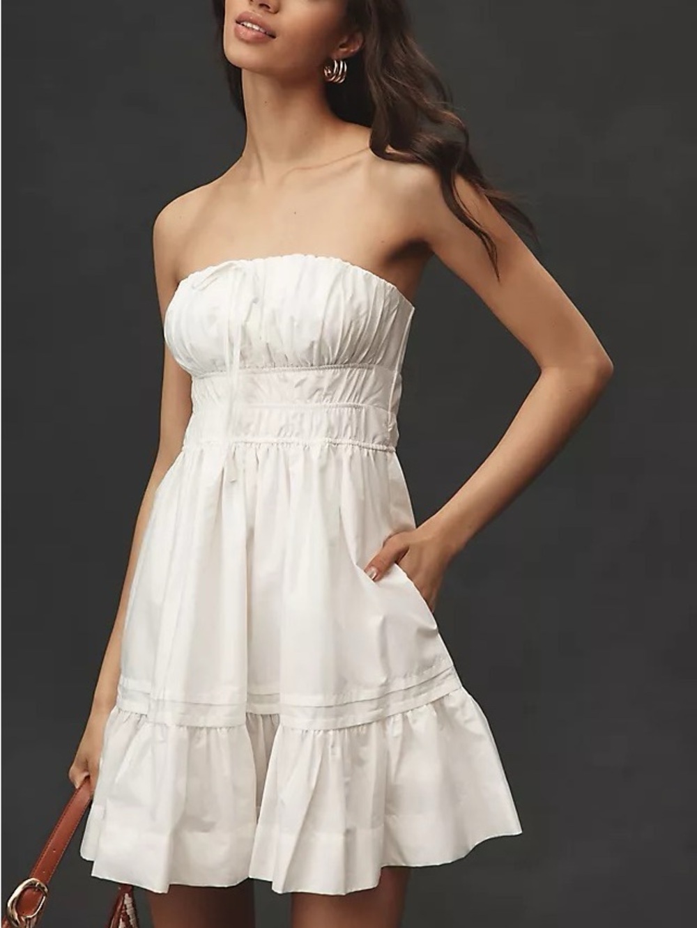 Anthropologie The Somerset Strapless Mini Dress White Size Large Smocked Cotton
